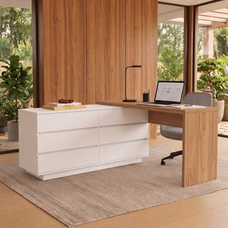Escrivaninha em L ou Reta Oring 6 Gavetas 230cm CabeCasa MadeiraOriginals Branco e Itapuã Branco/Itapuã