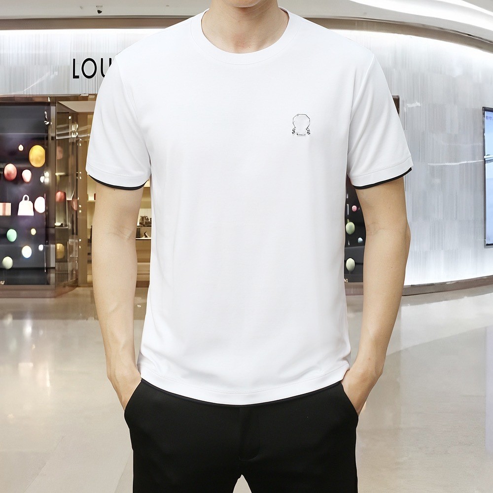 6MSR Brunello Cucinell * ผู้ชายปักแสตมป์ปลอมสองชิ้นรอบคอแขนสั้นเสื้อยืดเงินสไตล์ผู้ชาย All-Match T @