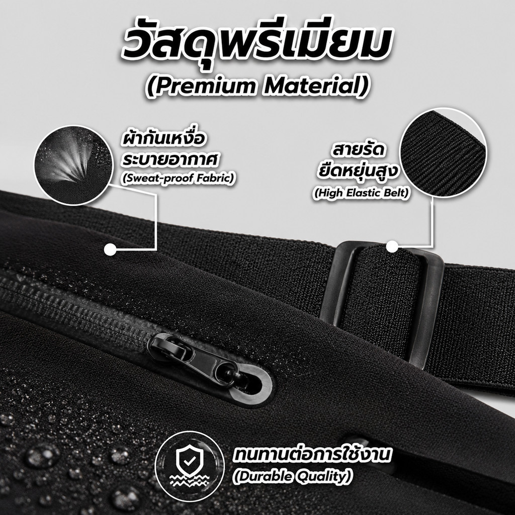 กระเป๋าคาดเอวออกกำลังกายสีดำทรงเพรียวบาง รูปที่ 4