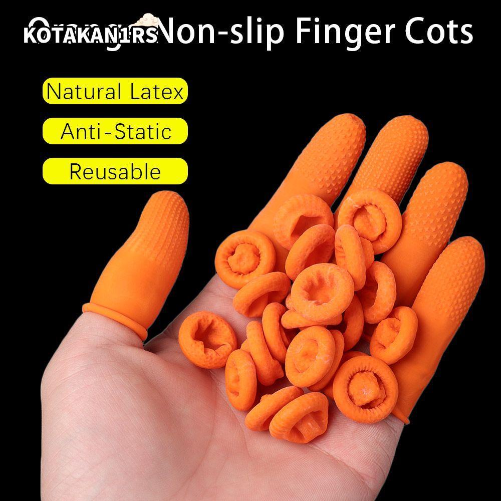 KOTAKAN1RS 100PCS สีส้ม Finger Cots Reusable ปลายนิ้วป้องกันถุงมือยางธรรมชาติ