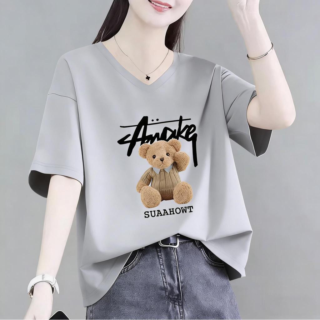 เสื้อยืดคอกลม เสื้อสติช เสื้อยืดพิมพ์ลาย เสื้อคอวี แท้ลาย เสื้อยืดพิมพ์ลาย เสื้อคอวี สไตล์ลำลอง ทรงโอเวอร์ไซส์ มี6 สบายๆ