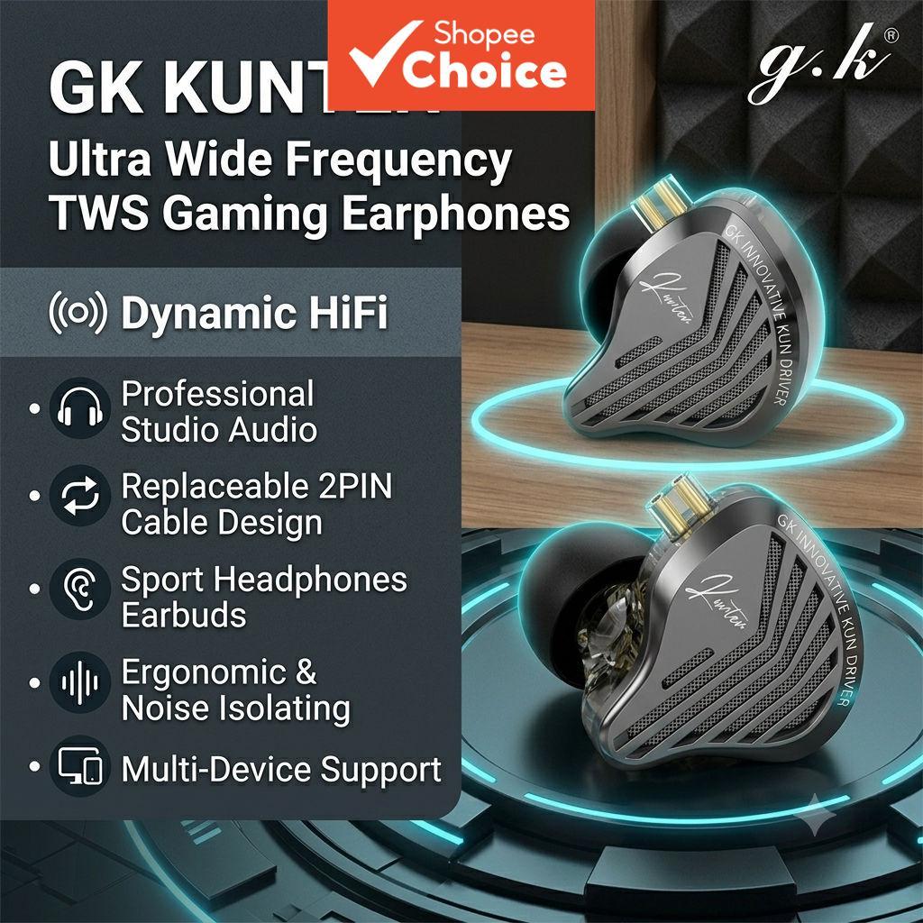 GK KUTEN หูฟังความถี่พิเศษแบบไดนามิก HiFi หูฟังชนิดใส่ในหู 2PIN สายเปลี่ยนได้ Professional Studio Audio หูฟังกีฬาฟัง Audiophiles