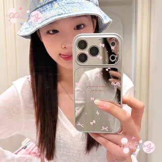 เคสกระจกพร้อมสร้อยคอ ลายโบว์ สไตล์หวานกันกระแทก โบว์ รองรับ IPhone 1113 17 16 15 14 12 Pro Max 16 15 Plus Air วัสดุ TPU