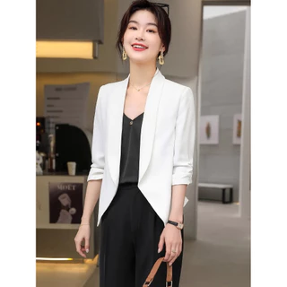 สินค้าใหม่ปี 2026: เสื้อสูทผ้าแข็งสไตล์เกาหลีสำหรับผู้หญิง, แก้วบลูซีเสื้อสูทแขนสั้นสไตล์งามสง่า, สไตล์มินิมอล, เหมาะสำห