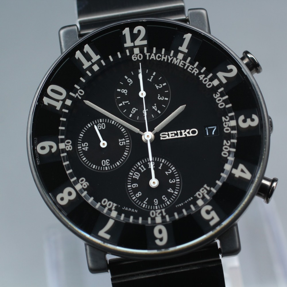 Rare Near MINT SEIKO Sottsass SCEB037/7T92-0TN0 Black Chronograph Quartz Men's
