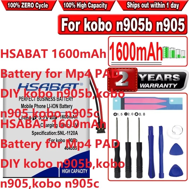 HSABAT แบตเตอรี่ 1600mAh สําหรับ Mp4 PAD DIY kobo n905b,kobo n905,kobo n905c