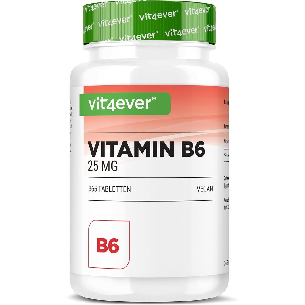 Vit4ever วิตามิน B6 P-5-P Type-365 เม็ด-โดสสูง 25mg (Pyridoxine-5-Phosphate) -ผลิตภัณฑ์คุณภาพสูง: Bi