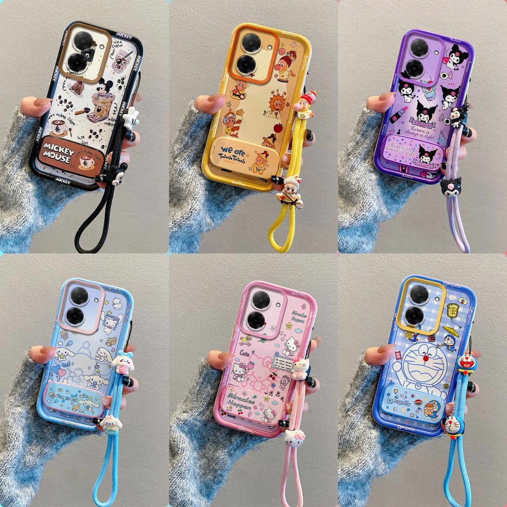 เคส POCO C71 กระจกลายการ์ตูนน่ารักพร้อมขาตั้งเคสโทรศัพท์