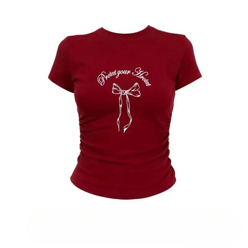 【S-XLมีหลายไซส์ให้เลือก】 ผ้าที่สวมใส่สบายเสื้อผู้หญิงน่ารักๆแขนสั้นเสื้อครอปเข้ารูปเสื้อยืดผู้หญิงเสื้อยืดสาวอวบอ้วนเสื้