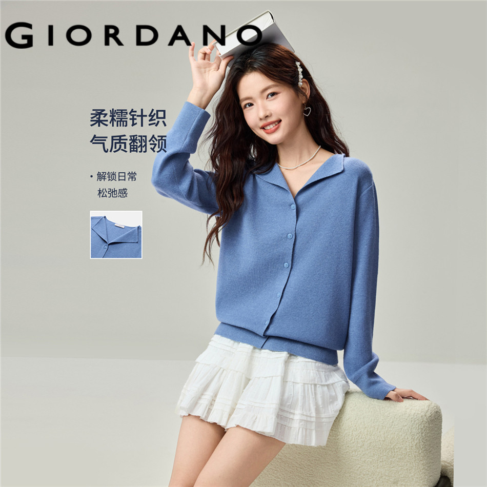 GIORDANO WOMEN Lapel collar long sleeve button placket cardigan 13356611