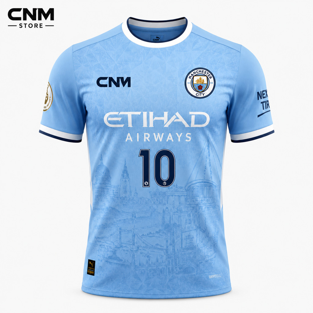 เสื้อฟุตบอลผู้ชาย แมนซิตี้ CNM เบอร์ 10 สไตล์ Manchester City เสื้อบอลแขนสั้นคอกลม ผ้าดรายฟิตแห้งไว ระบายอากาศ