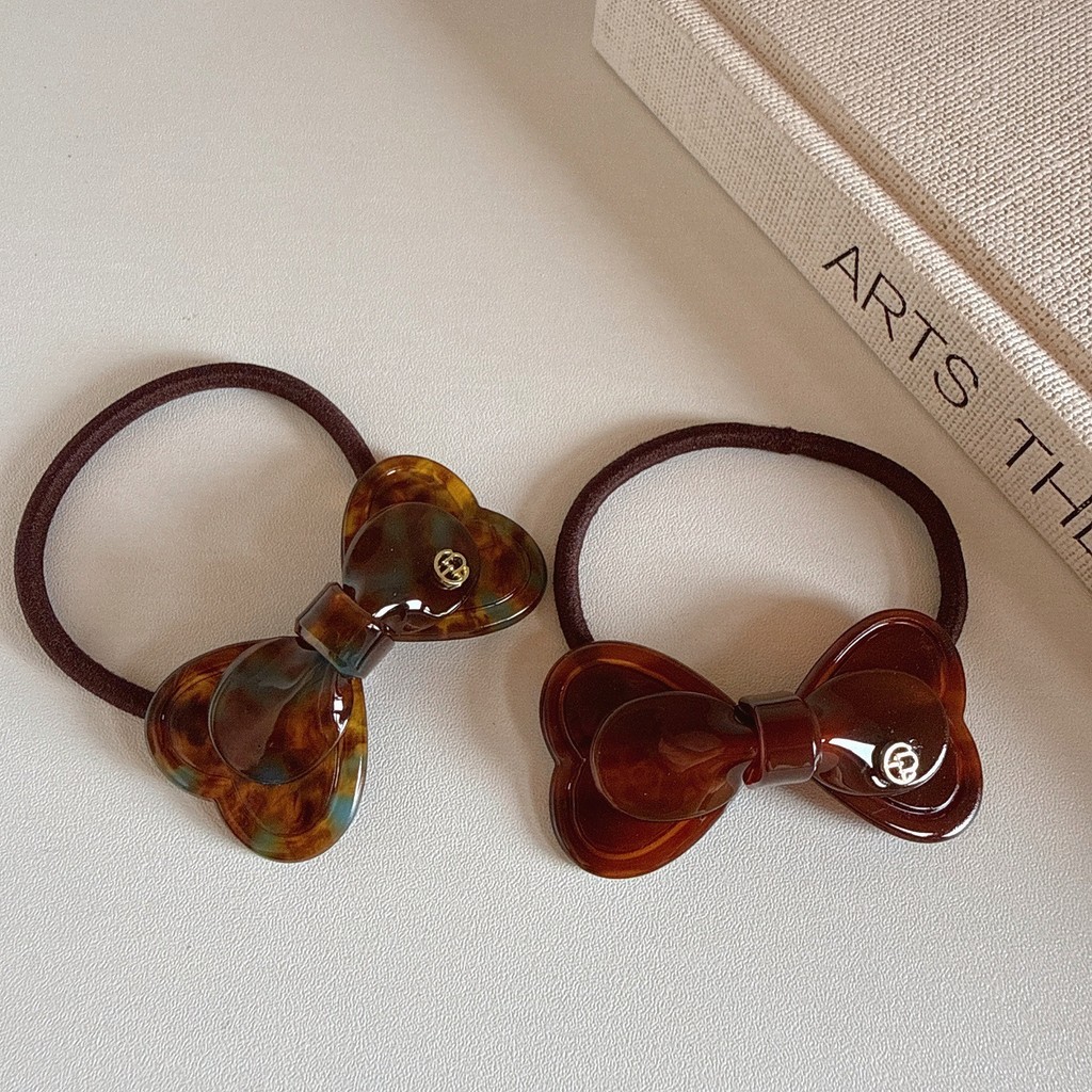 Retro Acetate Amber Coffee Bow Hair Rope Temperament Girl Hair Tie Simple High Elastic Rubber Band 7