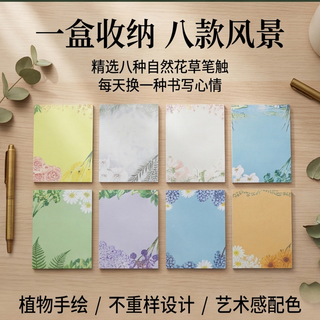 High-value Hand-painted Flower Sticky Notes 8 ชุด 80g กระดาษกาวคู่ n Times สติกเกอร์ 2026.7.23