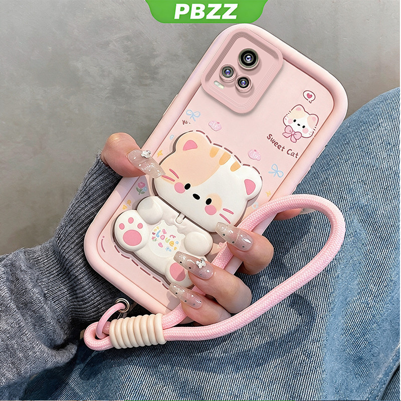 PBZZ สําหรับ vivo v20 PRO v20se v23e v23 v21 v21e 5G เคสโทรศัพท์ Softcase ซิลิโคนกันกระแทกใหม่ออกแบบความงามสําหรับสาวแมวน่ารักพร้อมที่วางเชือกเส้นเล็ก JTDZJ3