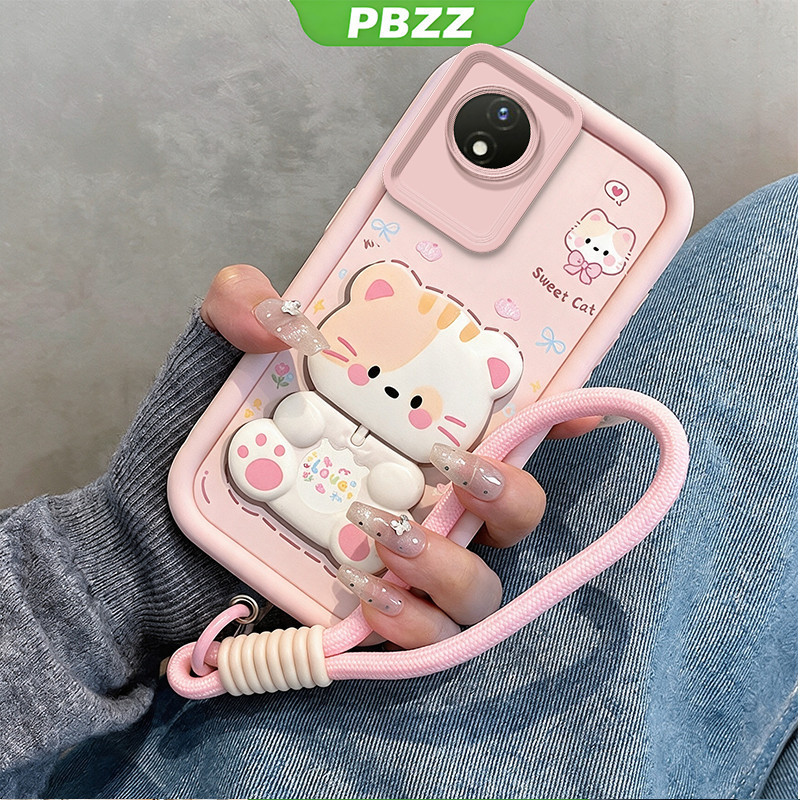 PBZZสําหรับVIVO Y02 5G 2022 y02t y02a Y11 2023 4Gเคสโทรศัพท์Softcaseซิลิโคนกันกระแทกใหม่ออกแบบความงามสําหรับสาวแมวน่ารักพร้อมที่วางเชือกเส้นเล็กJ3