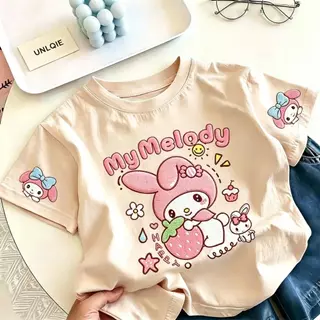 [UNLQIE] 2026 เสื้อแขนสั้นสำหรับเด็กชายและเด็กหญิง ลาย My Melody แฟชั่นล่าสุด สไตล์เกาหลี หลากสี ทำจากผ้าฝ้ายแท้ 100% นุ