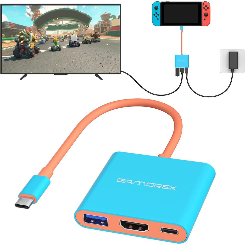 Switch TV Dock สําหรับ Switch/Switch OLED, Portable TV Docking 3-in-1 USB C Hub พร้อม 4K@60Hz HDR, พ