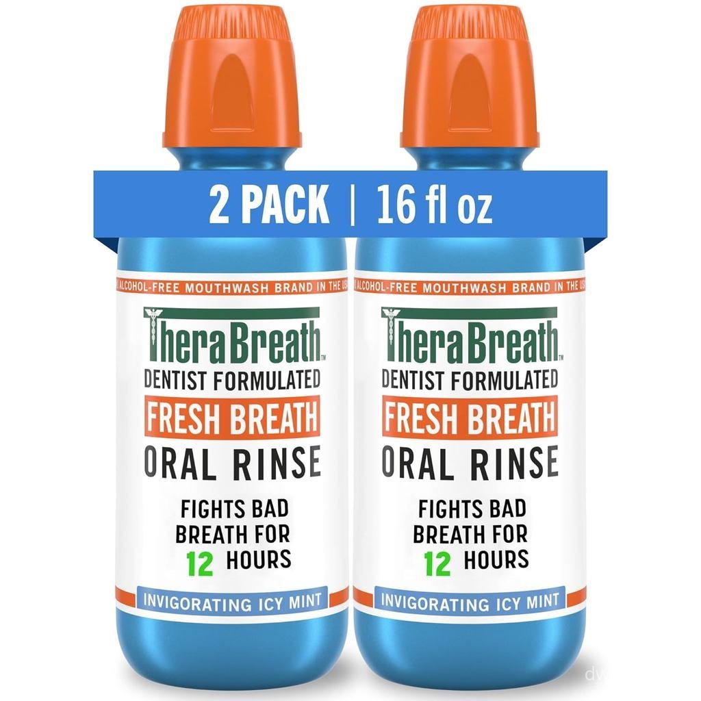 น้ําบ้วนปาก TheraBreath Fresh Breath รส Icy Mint ปราศจากแอลกอฮอล์ 16 ชั้น Oz (แพ็ค 2 ชิ้น) N9IR