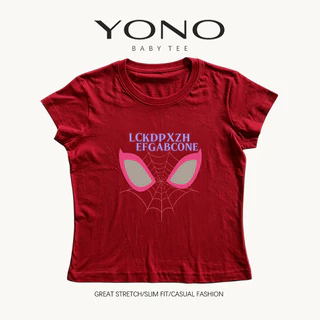 (พร้อมส่ง24ชม.) YONO baby tee สีชมพู ลายหน้ากากกับใยแมงมุมสีชมพู ทรงเข้ารูป สตรีท y2k