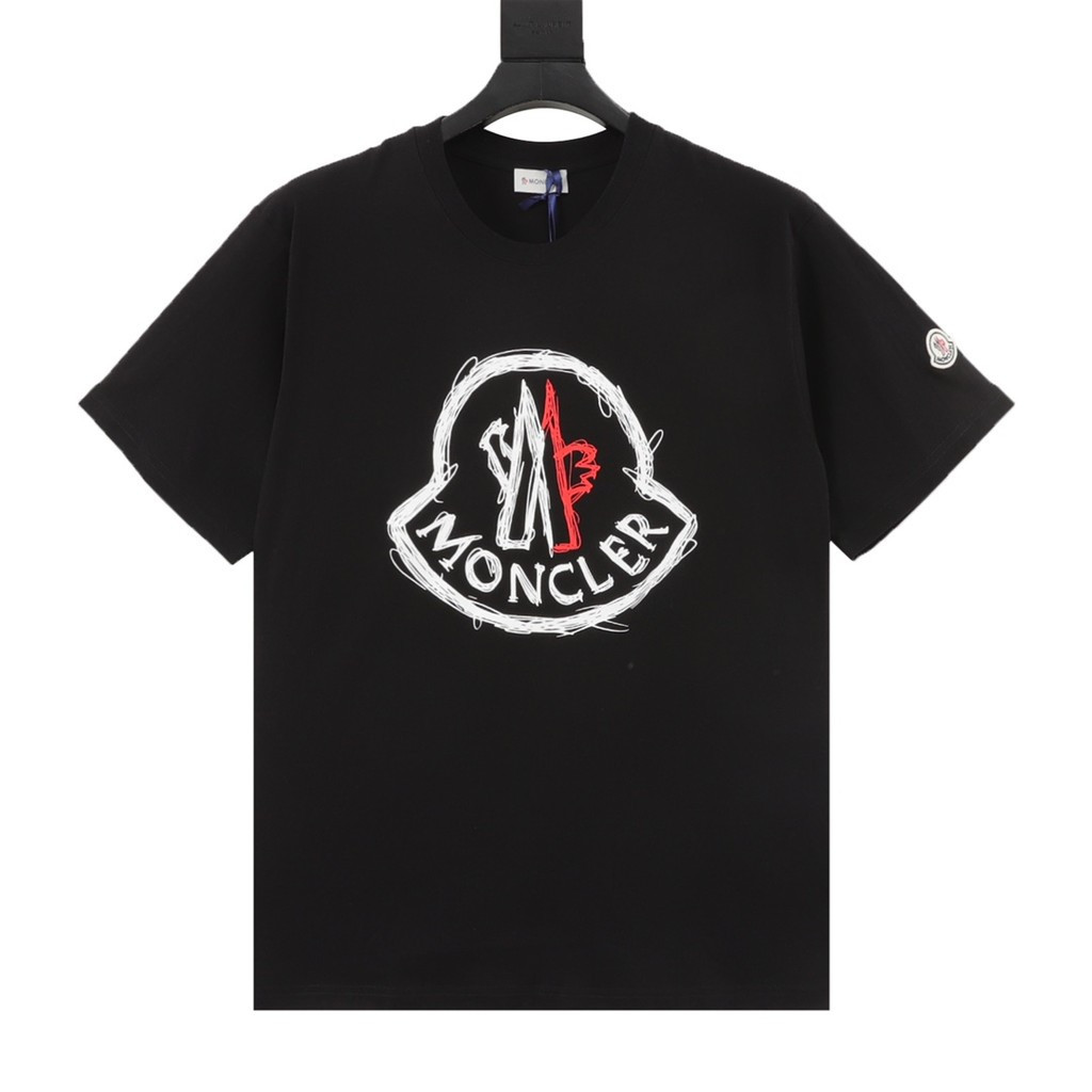 Moncler/Moncler/2026 คลาสสิกรอบคอแขนสั้นเสื้อยืดผู้ชายผู้หญิงพิมพ์เสื้อยืด Raglan แขนฤดูใบไม้ผลิแฟชั