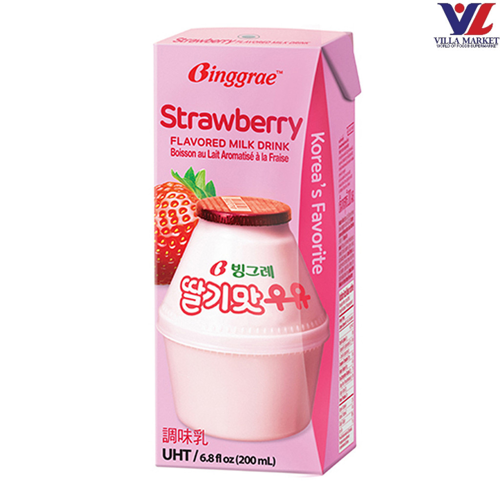 Binggrae Strawberry Flavor Milk 200Ml. บิงเกร นมรสสตรอเบอร์รี่ 200 มล.