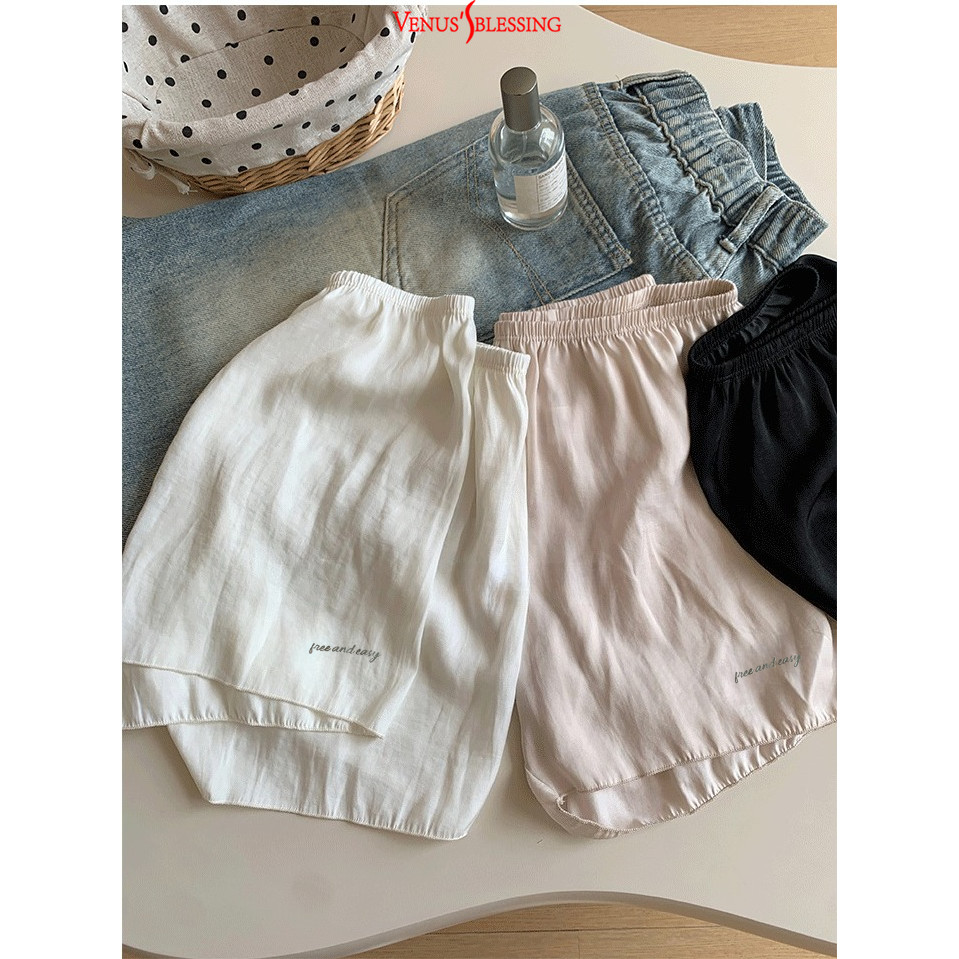 M-XL 2 ชิ้น/เซ็ต Silky ซาตินกางเกงขาสั้นความปลอดภัยสําหรับผู้หญิงฤดูร้อนบาง Anti-Chafing ผ้าไหมน้ําแข็งที่มองไม่เห็น Cool Feel กางเกง