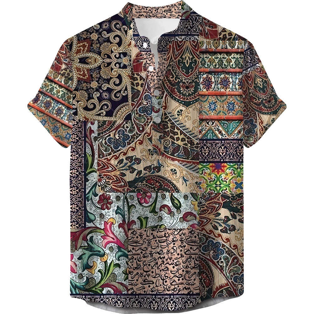 เสื้อเชิ้ตแขนสั้นลําลอง คอปก ทรงหลวม ลายตารางหมากรุก สไตล์วินเทจ ฮาวาย แฟชั่นฤดูร้อน สําหรับผู้ชาย
