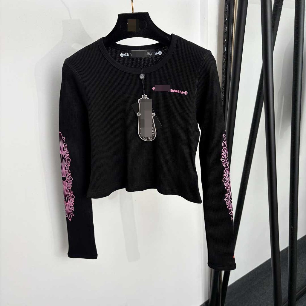 Chrome Hearts Chrome Hearts Chrome Hearts รูปแบบใหม่ Cross Flower สันสกฤตพิมพ์เสื้อยืดแขนยาวผ้าฝ้ายแ