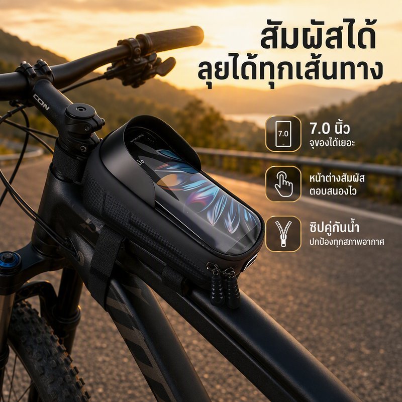 กระเป๋าจักรยาน คาดเฟรม กันน้ำ หน้าจอสัมผัส TPU ใส่โทรศัพท์ 7 นิ้ว ซิปคู่ สะท้อนแสง 2L