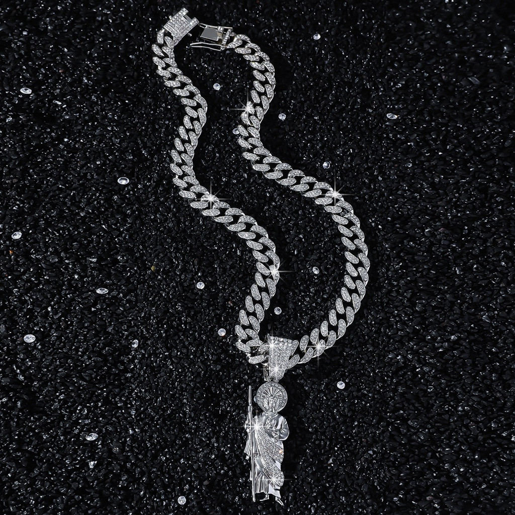 MS San Judas San Judas San Judas Full Diamond hiphop Stitching ผู้ชายผู้หญิงสร้อยคอคิวบา