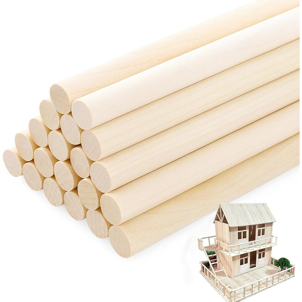 Santy 20 ชิ้นไม้ Dowel Rods – 3/8 x 15 นิ้วรอบไม้ไม้เนื้อแข็งที่ยังไม่เสร็จสําหรับงานฝีมือ,โครงการ D