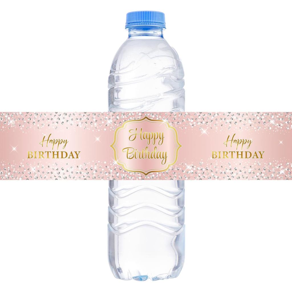 ป้ายขวดน้ําสุขสันต์วันเกิดสีชมพูสําหรับผู้หญิง 16th 21st 30th 40th 50th Anniversary สติ๊กเกอร์ตกแต่ง