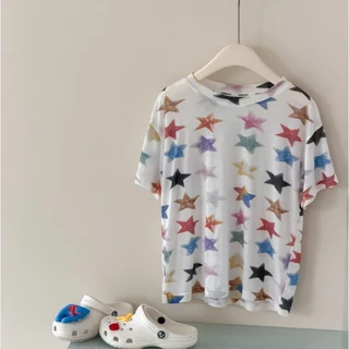 PRETTY BABY เสื้อเด็ก เสื้อยืดคอกลม ลายดาว กางเกงยีนส์เด็ก กางเกงขาสั้น(2362)
