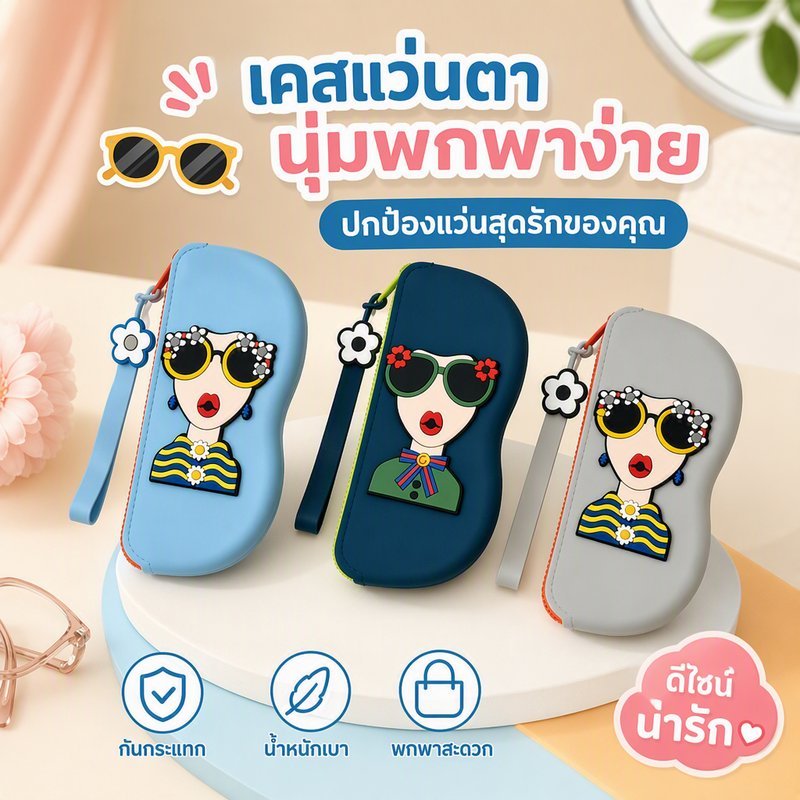 กระเป๋าเก็บแว่นตา ซิลิโคนนิ่ม แบบพกพา กันรอย กันกระแทก กันฝุ่น ใส่ของชิ้นเล็ก แขวนได้