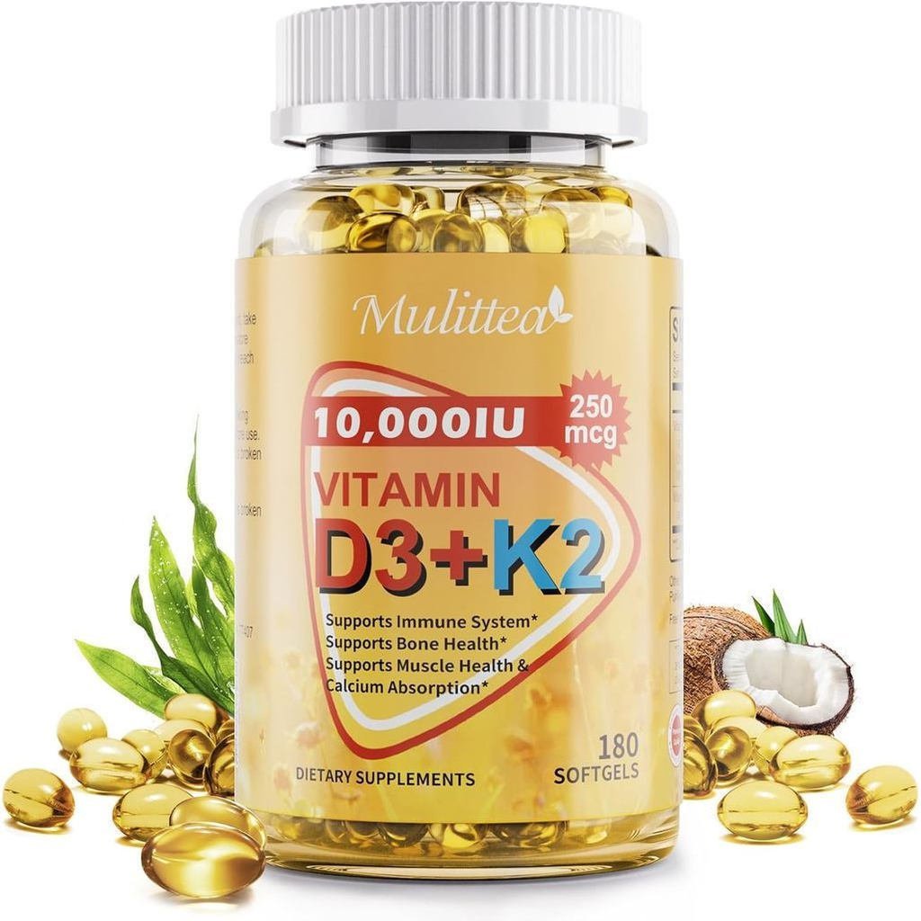 พืช-BasedD3K2Vitamin10000IUw/VirginCoconutMCTOil-200mcgMK7VitaminK2,Non-GMOforUltimateAbsorption-,Im