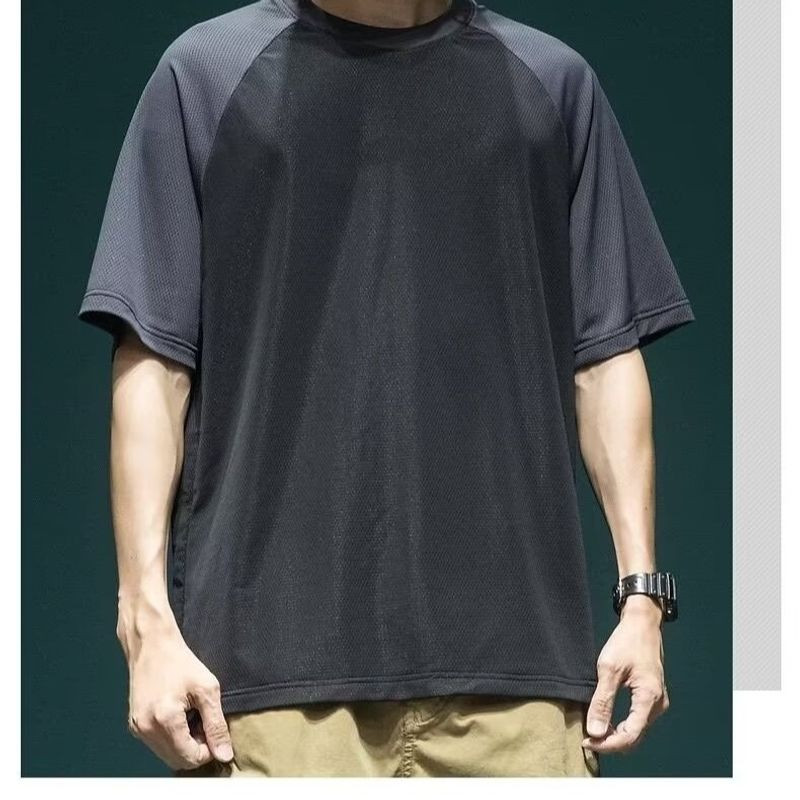 Trail Echo เสื้อยืดแขนสั้นผู้ชายหลวมบางรอบคอกีฬาลําลองด้านบน