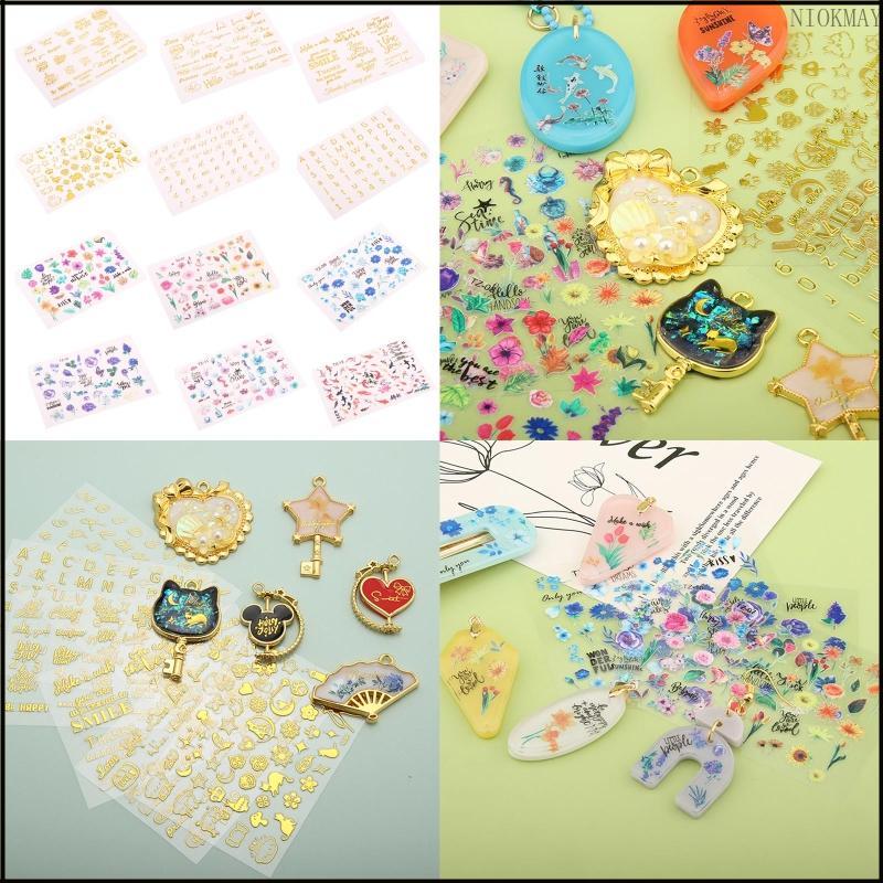 NIOK Gold Printing Sticker Epoxy Flower Series Blessing Sticker Alphanumeric Sticker