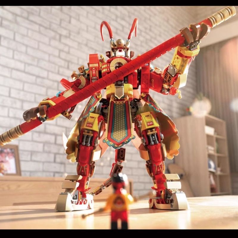 Monkey King Old Zhu Noodle Shop Monkey King Gold Mecha ประกอบปริศนา Boy Monkey King Minifigure Build