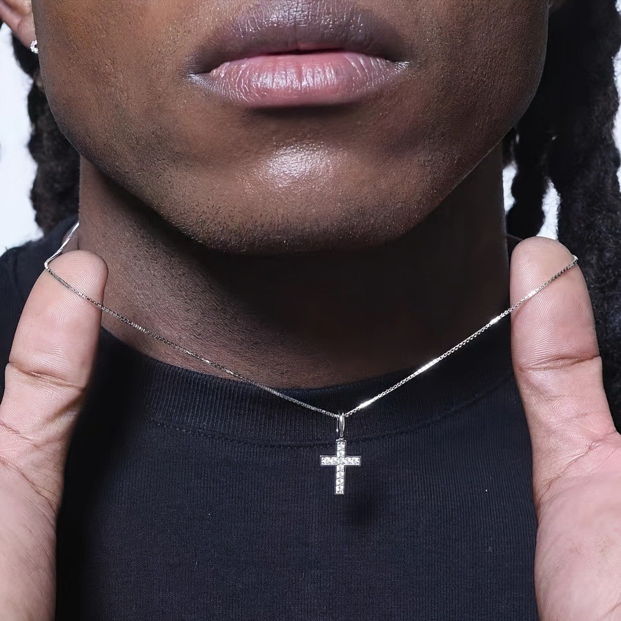 Ma Siwei mini Full Diamond Cross จี้สร้อยคอ Hip Hop แห่งชาติอินเทรนด์ Clavicle Chain All-Match Niche