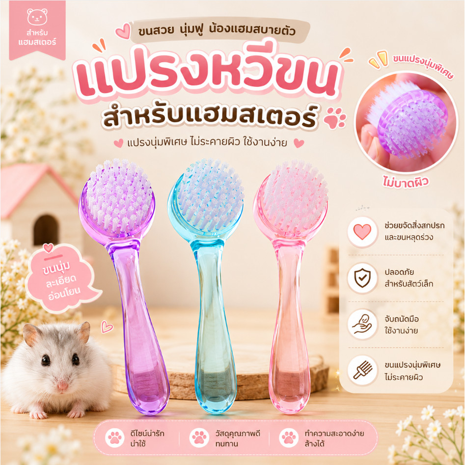 crazy pet shop 🐹แปรงหวีขน สำหรับสัตว์เลี้ยงเลแฮมสเตอร์ทุกชนิดสำหรับสัตว์เลี้ยงตัวเล็กสำหรับสัตว์เลี้ยงหนูแฮมสเตอร์
