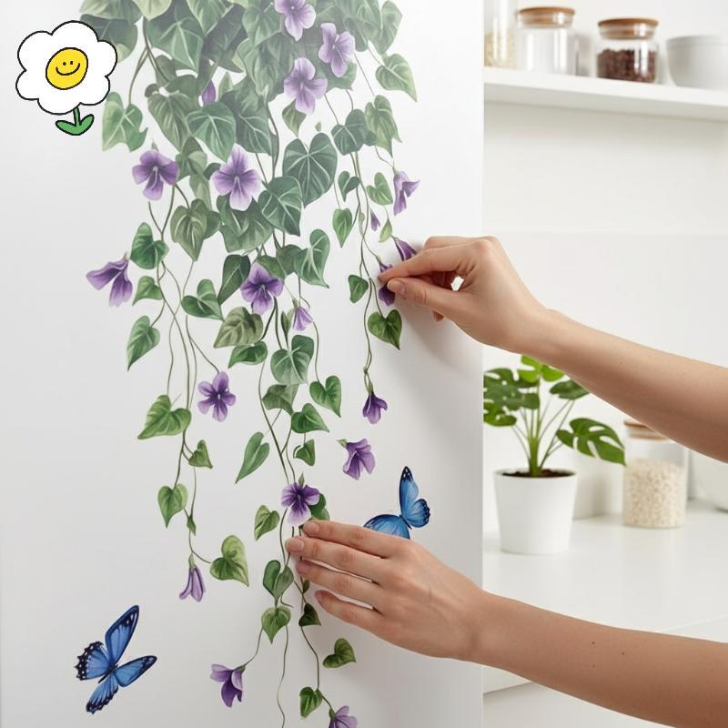 {}maoying} Self-Adhesive Butterfly Flowers ตู้เย็น Stiers สติ๊กเกอร์ติดผนังสีสันสดใสสําหรับตู้เย็นบ้านห้องครัวตกแต่ง {COD}