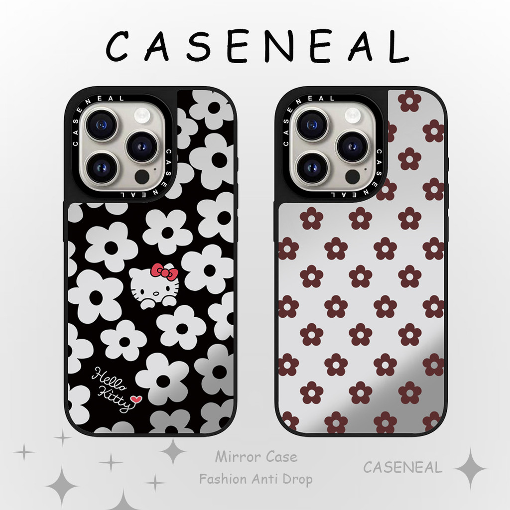 CASENEAL ดอกไม้ Kitty คุณภาพสูงกระจกเคสโทรศัพท์เหมาะสําหรับ iPhone 17ProMax 17pro 17 air 16promax 16 15promax 15 14promax 13 13promax แฟชั่น Anti Drop Hard Case