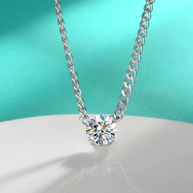 RPE2 S925 เงินสเตอร์ลิง Moissanite Cuban CHAIN สร้อยคอผู้หญิง Four-claw Clavicle CHAIN Cross-border 