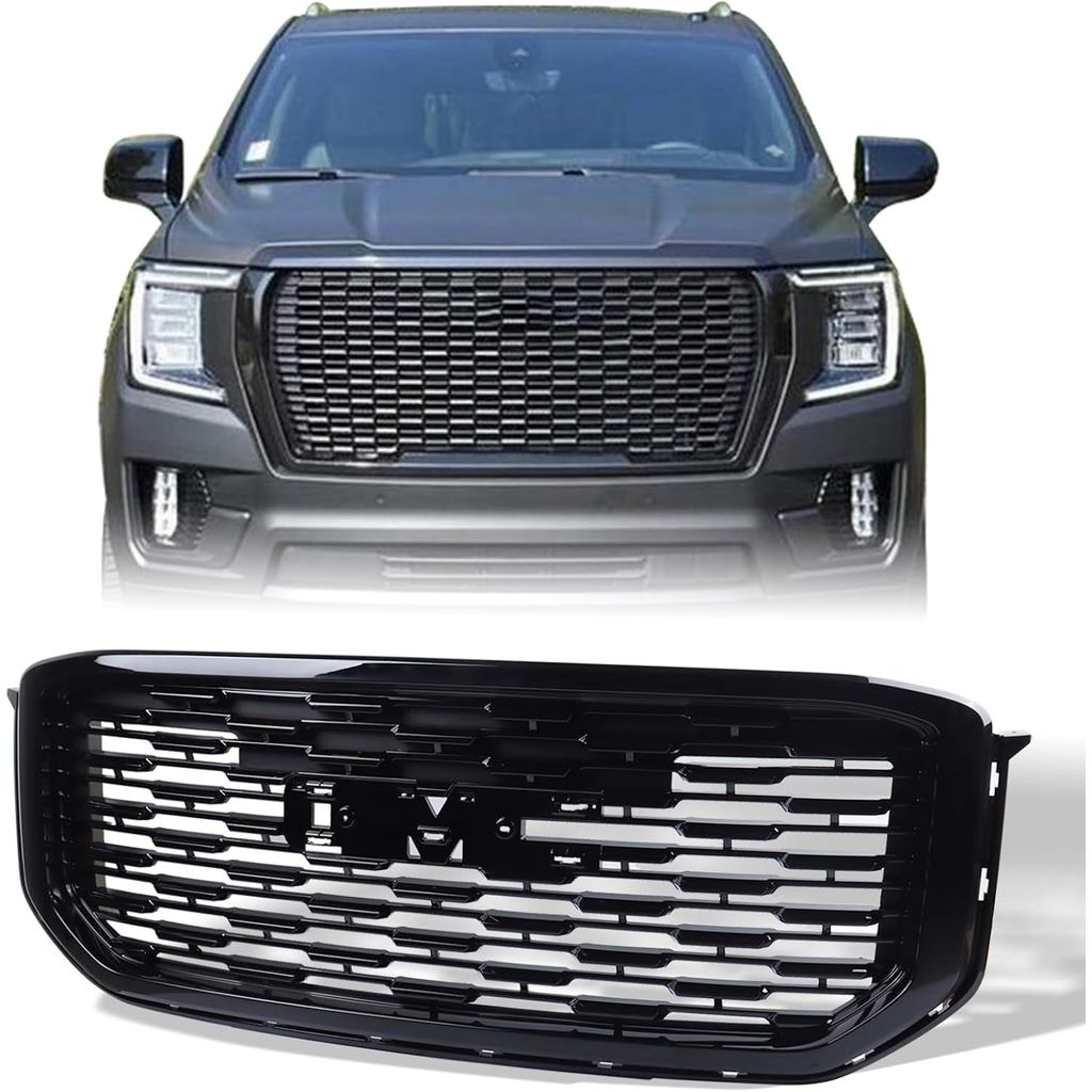 ตะแกรงกันชนหน้า GM120070 เหมาะสําหรับ GMC Yukon/Yukon XL 2015-2020 สไตล์ Denali สีดําเงา