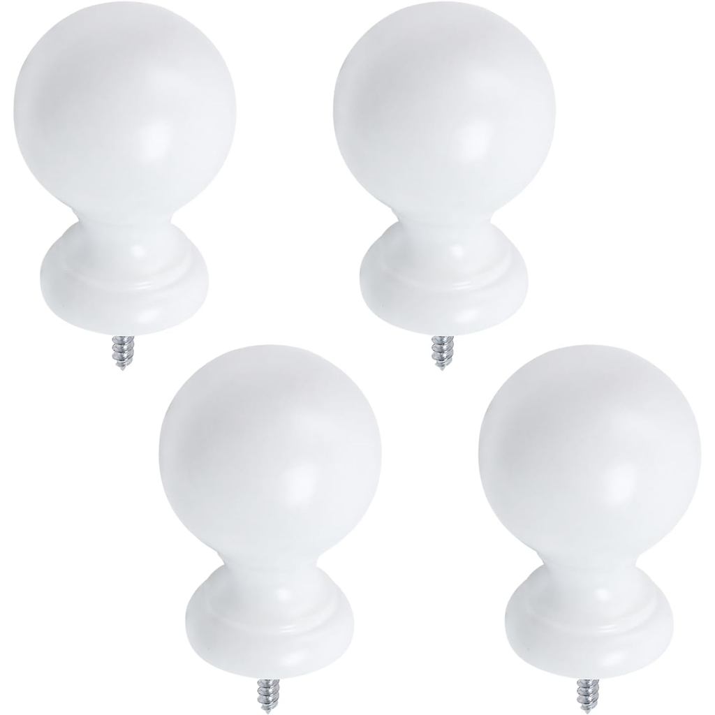 T T T Ulead White Finials สําหรับราวม่าน, ราวม่านไม้ Finial Screw-on End Caps Drapery Finial แพ็ค 4 