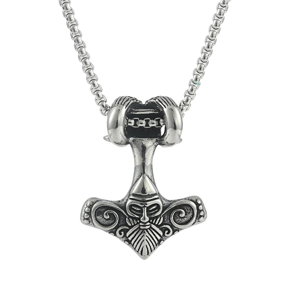 ไทเทเนียมเหล็กไวกิ้งโจรสลัด Ram Head จี้ Retro Punk สร้อยคอ Unisex