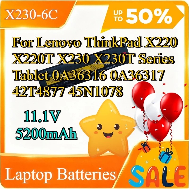 11.1V 5200mAh แบตเตอรี่แล็ปท็อป X230-6C สําหรับ Lenovo ThinkPad X220 X220T X230 X230T Series แท็บเล็