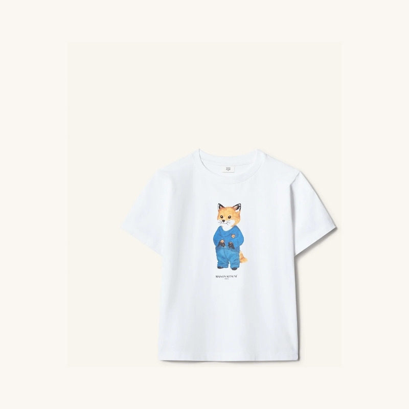 [ของขวัญ Qixi] Maison Kitsune เสื้อผ้าพ่อแม่และลูกสําหรับผู้ชายและผู้หญิงเสื้อยืดพิมพ์ลายแม่ลูก