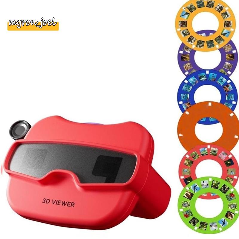 3D สไลด์กล้องของเล่นเด็ก 6 ม้วน 3D สามมิติ Viewer ของเล่น 2 สีแบบพกพา 3D สไลด์ดู Finder สีแดง
