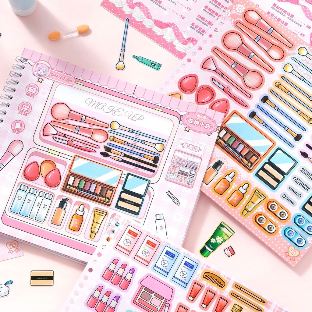 ((5 in 1 Gameplay Collection Book) Puzzle Cut-Free Girl Game Dress-Up Stickers Handmade Quiet Book N